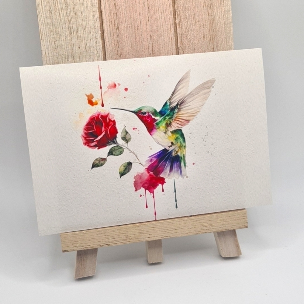 4x6 Hummingbird Rose Watercolor Oil Painting Art Print - Picture 4 of 4